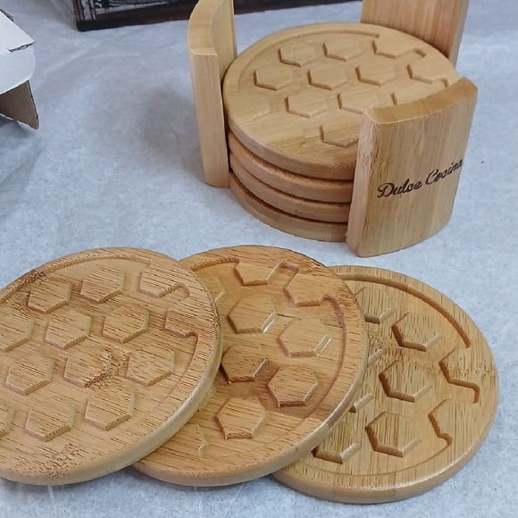 Dulce Cocina Bamboo Coaster Set Of 6 With Holder - Picture 3 of 3